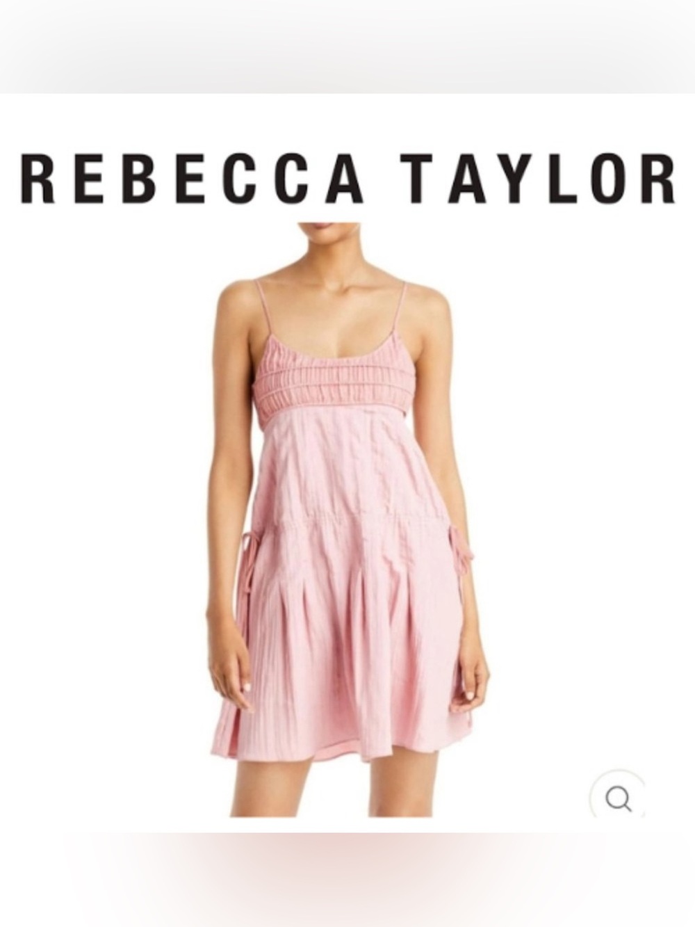 Rebecca Taylor Pink Pleated Smocked Ruched Neck Cinched waist Silk Dress